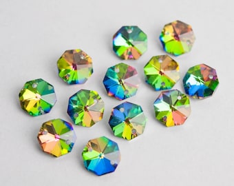 12 Vitrail Dark AB Chandelier Crystals - 14mm Glass Octagon Connectors