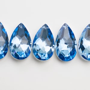 Set of 5 - 38mm Sapphire Blue Teardrop with Silver Backs
