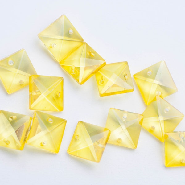 12 Yellow Square - 14mm 2-Hole Chandelier Crystals Connectors