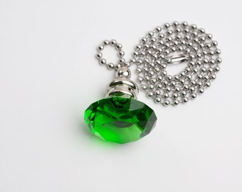 30mm Green Fan Pull Flat Cut Crystal with Silver Hardware