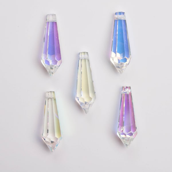 5 Asfour Full Lead Crystal AB Chandelier Crystals Prisms - 38mm Icicle Prisms