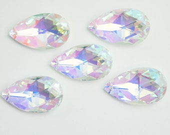 5 AB Iridescent Crystal Prisms – Teardrop Chandelier Crystals, 38mm