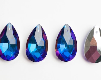 4 Iridescent Blue Vitral Multicolor - 22mm Crystal Teardrops