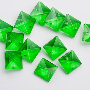 12 - 14mm Square Chandelier Crystal Prisms - 2 Hole - Green