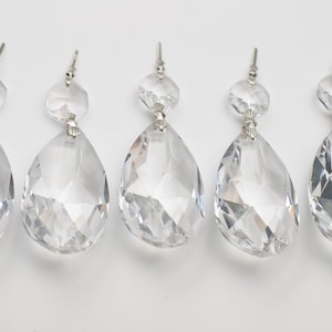 50mm - Set of 5 - Asfour Chandelier Crystal Prism Teardrop Shape - With 14mm Octagon FULL LEAD Crystal