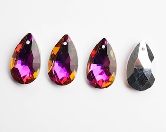 4 Iridescent Magenta and Orange Multicolor - 22mm Crystal Teardrops