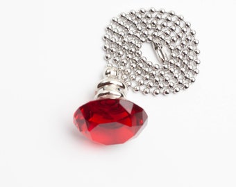 30mm Red Fan Pull Flat Cut Crystal with Silver Hardware