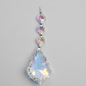 1 -  Iridescent 63mm Chandelier AB Crystals Prism Pendalogue - ASFOUR Lead Crystal -  Triple Bead Iridescent Ornaments
