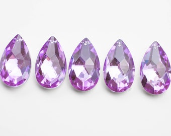 Set of 5 - 38mm Lilac Purple Teardrop with Silver Backs