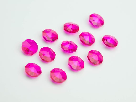 5 Fuchsia and Black Teardrop Ornaments Chandelier Crystals Hot Pink Pendants