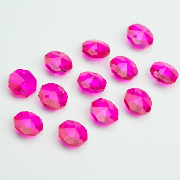 12 Hot Pink - 14mm 2-Hole Chandelier Crystals Connectors