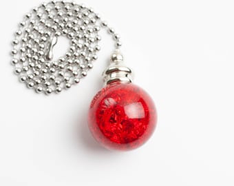 30mm Red Crackle Smooth Fan Pull Ball Crystal with Silver Hardware