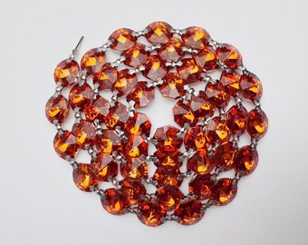 1 Yard (3 ft.) Chandelier Crystals Bead Garland Chain -Orange/silverbacks -  Crystal / silver connectors