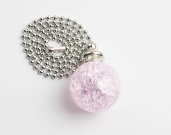 30mm Pink Crackle Smooth Fan Pull Ball Crystal with Silver Hardware