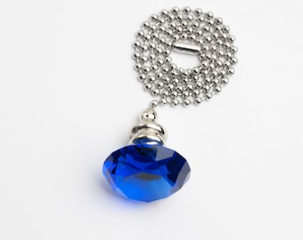 30mm Blue Fan Pull Flat Cut Crystal with Silver Hardware