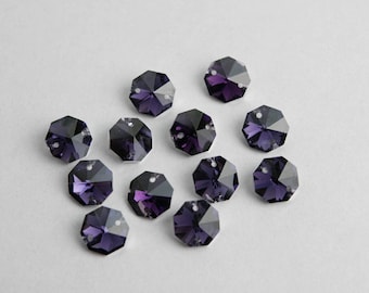 12 Iridescent Dark Violet 14mm Crystal Jewelry 2 Hole Connectors
