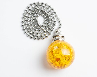 30mm Golden Yellow Crackle Smooth Fan Pull Ball Crystal with Silver Hardware