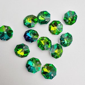 12 Multicolor Green/Yellow Silver Backed - 14mm 2-Hole Chandelier Crystals Connectors