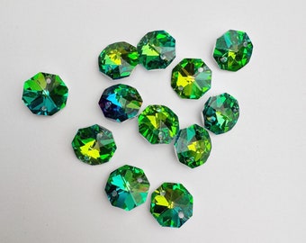 12 Multicolor Green/Yellow Silver Backed - 14mm 2-Hole Chandelier Crystals Connectors