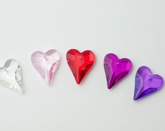 27mm Chandelier Crystal Hearts - Set of 5 Crystal Prisms - Valentines Day Jewelry Supplies