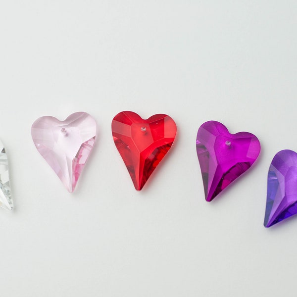 27mm Chandelier Crystal Hearts - Set of 5 Crystal Prisms - Valentines Day Jewelry Supplies