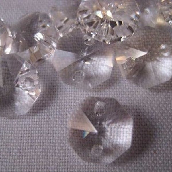 10 - 12mm Chandelier Crystal Prism Octagon Beads 2-Hole Jewelry Connectors - FULL LEAD Crystal