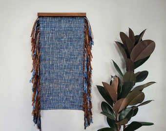 INDIGO BRONZE STRIPE // Handwoven Textile Panel / Woven Art / Wall Hanging/ Tapestry