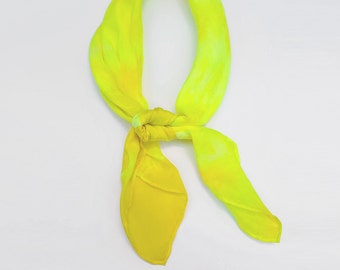 Neon Yellow Dyed Silk Neck Scarf - Hand Dyed Habotai Silk