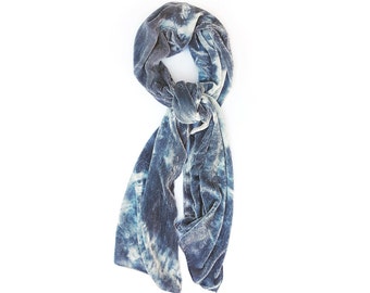 Pale Denim Blue Silk Velvet Large Scarf/Shawl