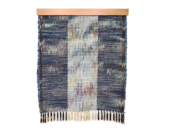 Indigo Silk Stripe // Handwoven Painting / Woven Art / Wall Hanging / Tapestry