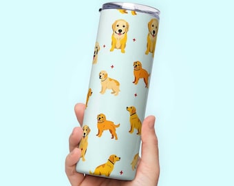 Golden Retriever Tumbler, Dog Lover Gift, Cute Dog Pattern, Stainless Steel Tumbler, Golden Retriever Mug, Dog Mom Gift, Summer Cup