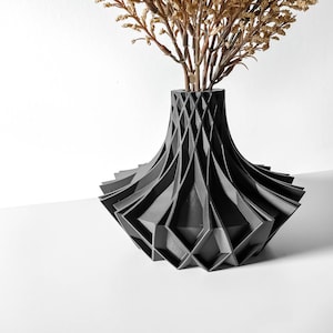 Moderne 3D Gedruckt Schwarz Geometrische Vase Futuristische Wohnkultur Einzigartige skulpturale Vase Abstrakte Blumenvase Zeitgenössische Minimalistische Kunst Stück
