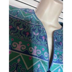 Vintage 90s Adrianna Papell Silk Blouse Paisley Print Button Front Top Size 10 image 3
