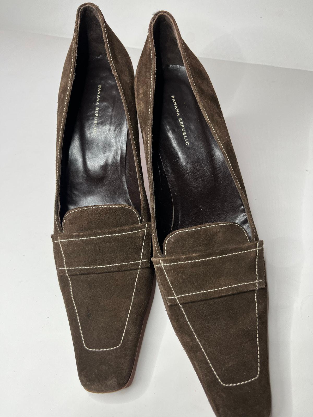 Escarpins Banana Republic Femme - Paille Avec Bordure Cuir Émaillé - Talons Boucle Devant - Taille 6 US - Occasion Excellente