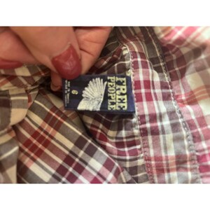 Vintage 80s Free People plaid 100% cotton tunic blouse back elastic size 6 image 4