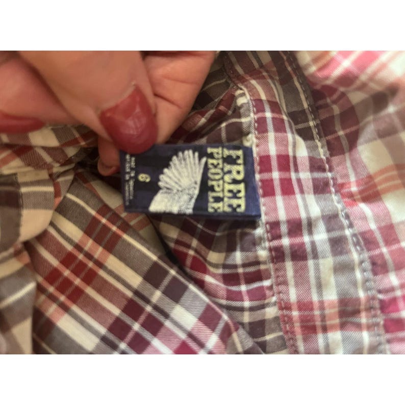 Vintage 80s Free People plaid 100% cotton tunic blouse back elastic size 6 image 4