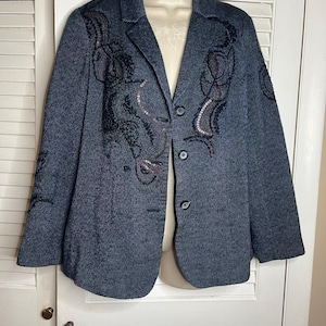 Coldwater Creek vintage wool blend sequin trimmed blazer 12 embroidered tweed