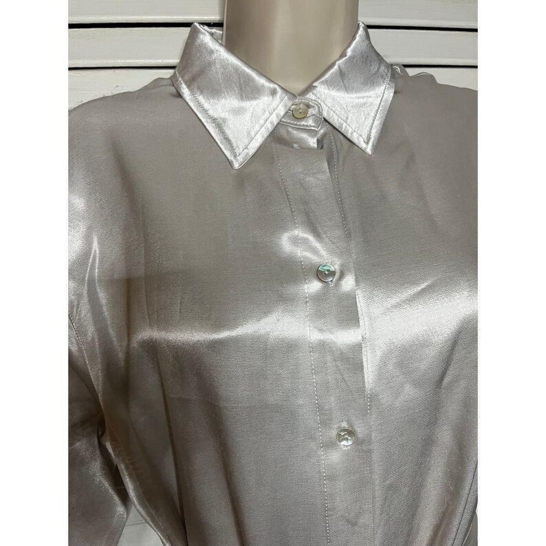 Vintage Little Lies Anthropologie silver belted maxi shirt dress M cuffed sleeve image 2