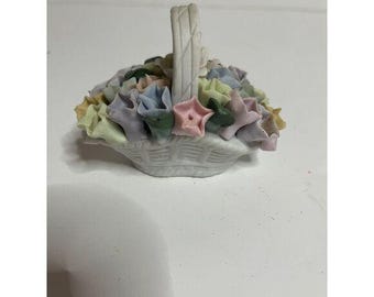 Cesta de flores de porcelana vintage, estatueta decorativa em cores pastel, decoração para casa