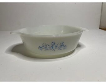 Teglia da forno vintage Anchor Hocking in vetro opalino con decorazione floreale a fiordaliso, 1 litro