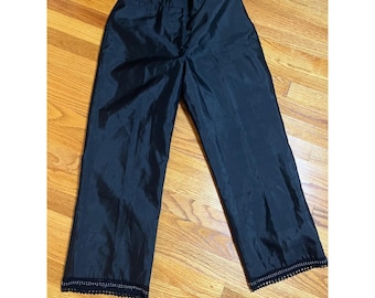 Vintage An 2000 Willi Smith - Pantalon de costume noir 100 % soie, ourlet court en dentelle et perles 10