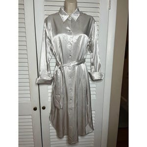 Vintage Little Lies Anthropologie silver belted maxi shirt dress M cuffed sleeve image 1