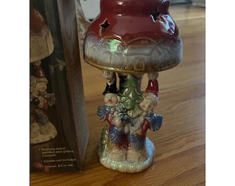 Vintage NEW Kirland's Potter's Garden Ceramic Snowman Tea Light Lamp with Box