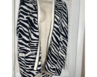 Belldini Y2K Zebra Print Hooded Cardigan Open Front Pockets  M Cotton blend
