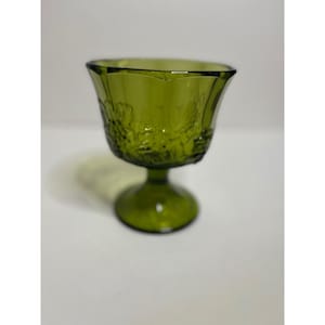 Vintage Indiana Glass Green Glass Compote Bowl  Dish Pedestal Harvest Grape