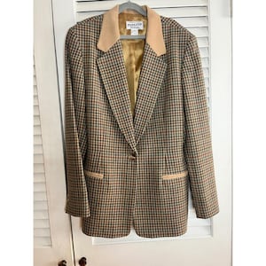 Pendleton Vintage 100% Virgin Wool Plaid Blazer Jacket Tan Brown Green Size 10