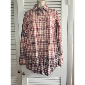 Vintage 80s Free People plaid 100% cotton tunic blouse back elastic size 6 image 1