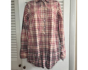 Vintage 80s Free People plaid 100% cotton tunic blouse back elastic size 6