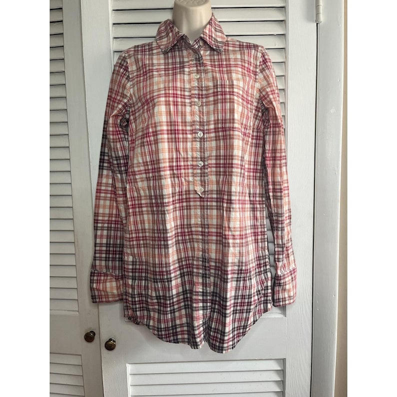 Vintage 80s Free People plaid 100% cotton tunic blouse back elastic size 6 image 1