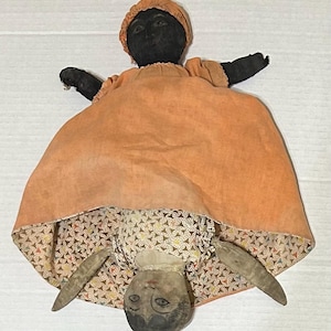 Antique 1800s Cloth Topsy Turvy Doll Early Americana Folk Primitive